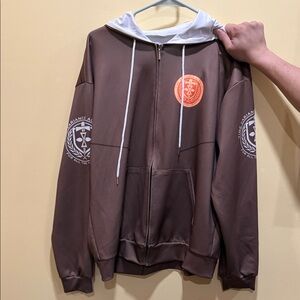 Amazon Brown Zip Up Sweater with White Hood
